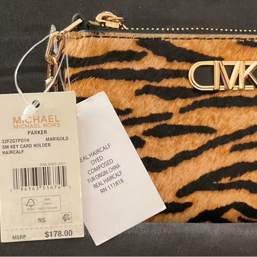 Michael Kors Parker Marigold real haircalf key card holder 5.5”x3.5” NWT - Picture 6 of 6
